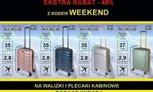 Walizki kabinowe idealne dla Ryanair, Wizz Air, LOT. Wymiary Ryanair 54x38x20 cm, 35 litrów, 2,8 kg.