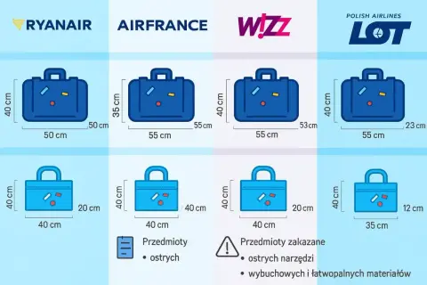 Wymiary bagażu podręcznego dla Ryanair, Air France, Wizz Air i LOT. Sprawdź, ile ml do samolotu możesz zabrać.