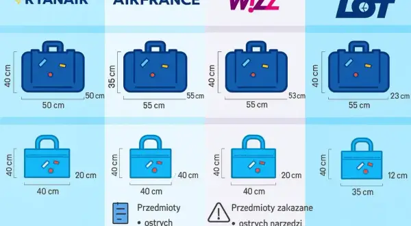 Wymiary bagażu podręcznego dla Ryanair, Air France, Wizz Air i LOT. Porównanie rozmiarów walizek, jak na pokładzie Boeinga 787.