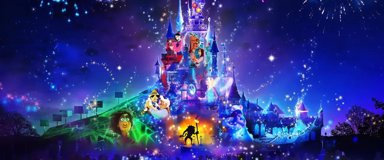 Magiczny zamek w Disneyland Paris rozświetlony fajerwerkami i postaciami z bajek. Bilety do tego świata marzeń czekają!
