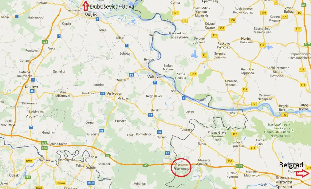 Mapa pokazuje drogę do Batrovci, gdzie można przekroczyć granicę. Czy do Serbii potrzebny jest paszport? Sprawdź przed podróżą!